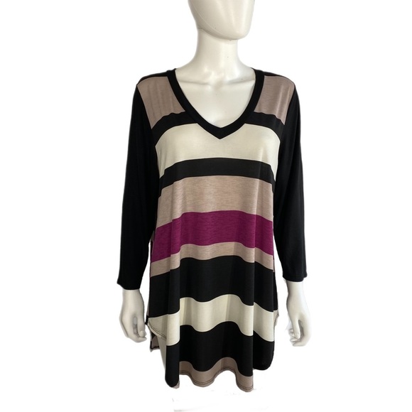 Emerald Purple Striped V-Neck A-Frame Long Length Leggings Tunic - Picture 1 of 6